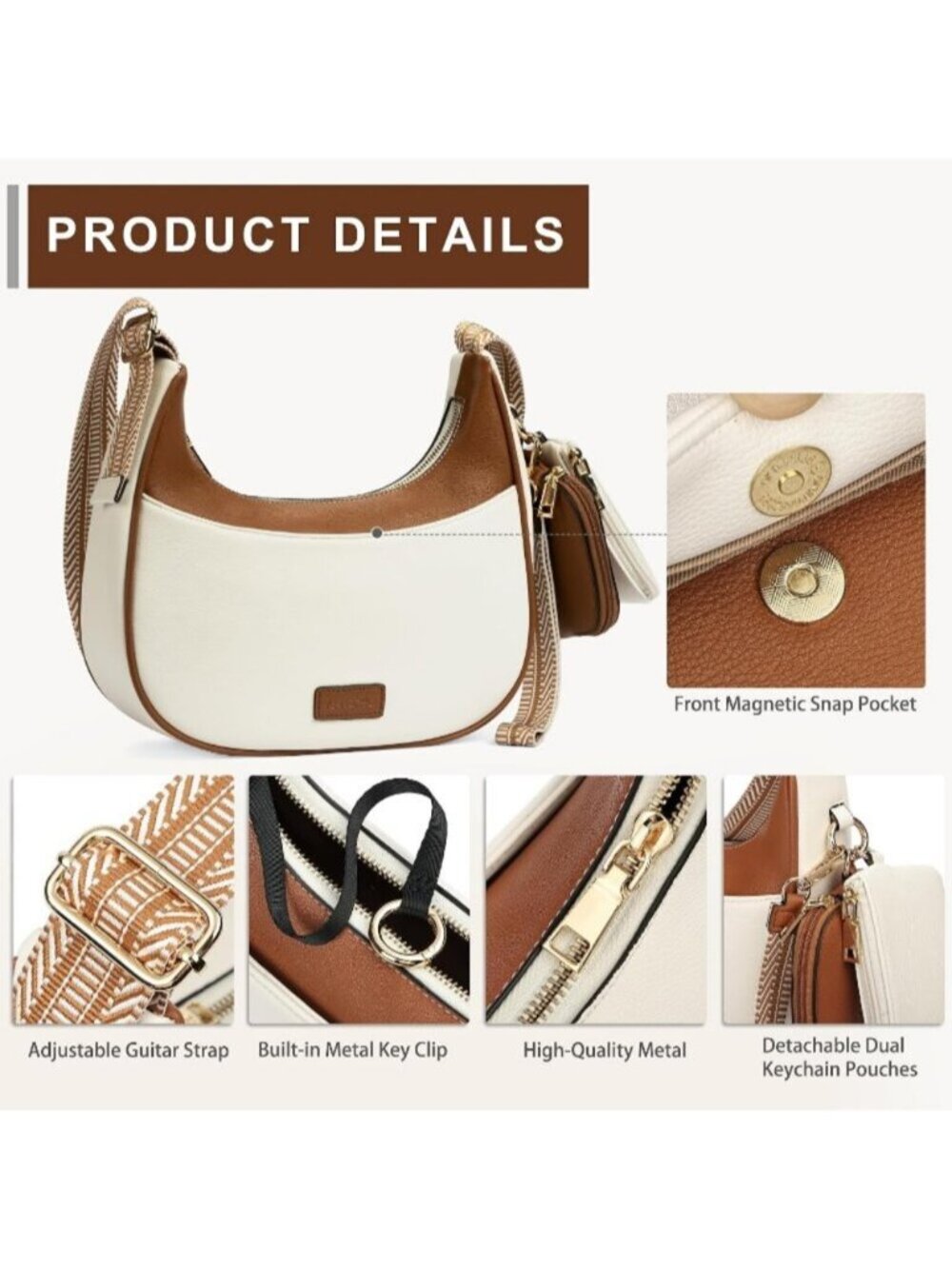 〽️Women White Brown Wristlet Phone Mini Purse Small Vegan Leather Crossbody Bags - Picture 3 of 6
